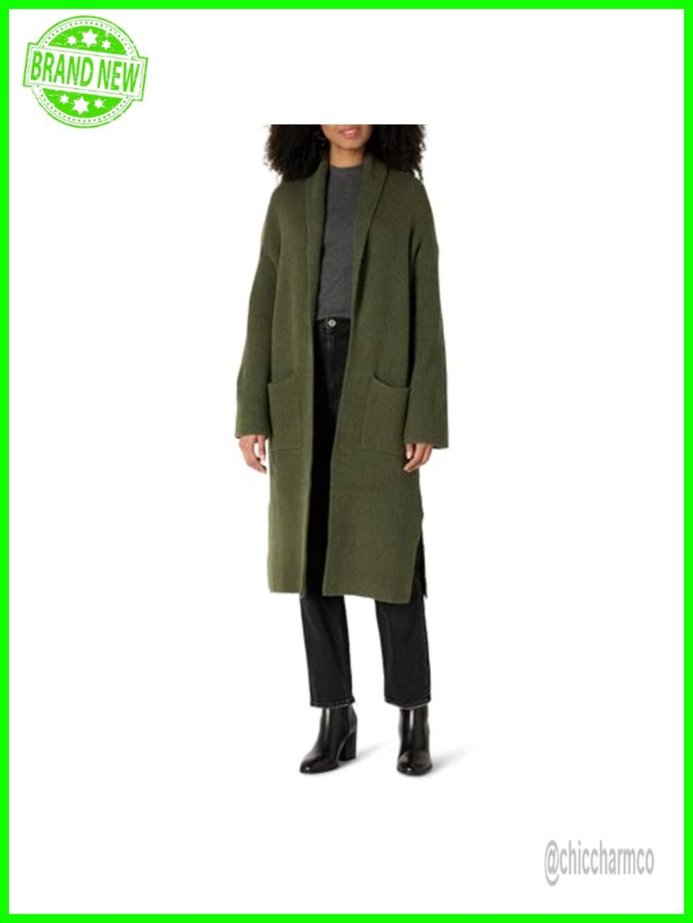 Oversized Fit Cotton Blend Long Cardigan Sweater with Pockets Textured Rib